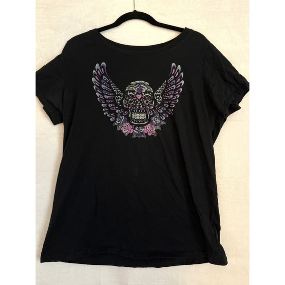 Torrid‎  Black Sugar Skull Wings Roses Graphic Tee Shirt Women's Plus Size 1